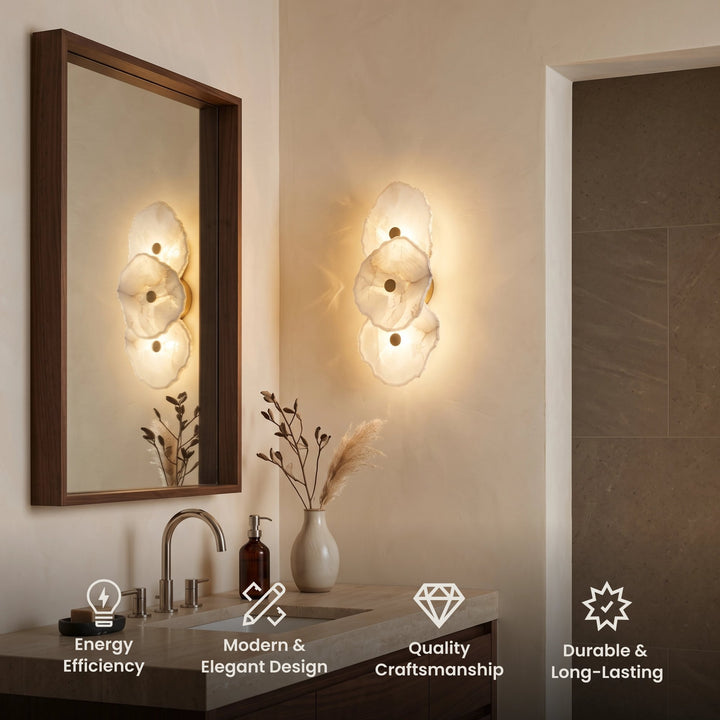 Brass and Alabaster Wall Sconce | Brushed Gold, 38 or 57 cm