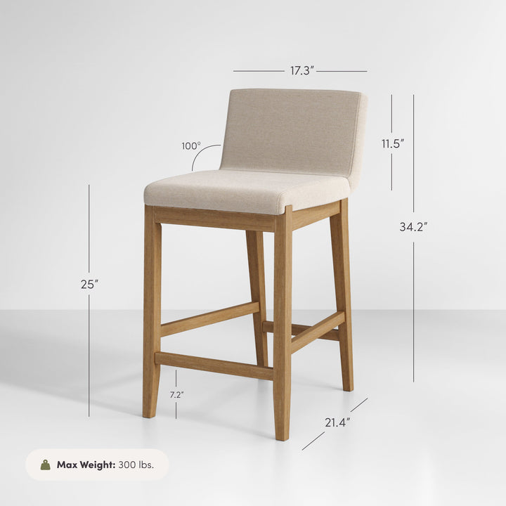 Wood Upholstered Counter Height Bar Stool Light Brown