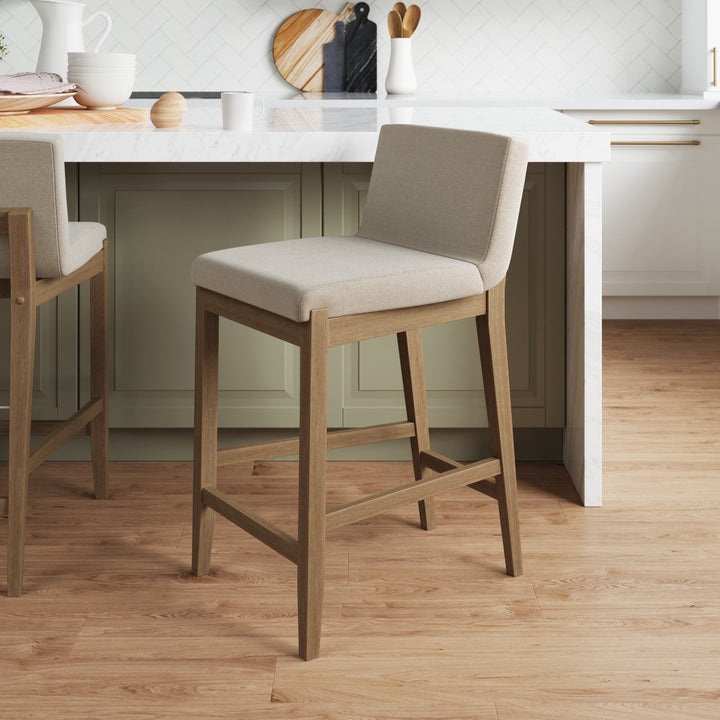 Wood Upholstered Counter Height Bar Stool Light Brown