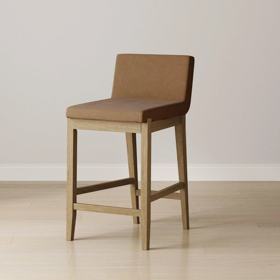 Wood Faux Suede Counter Height Bar Stool Light Brown