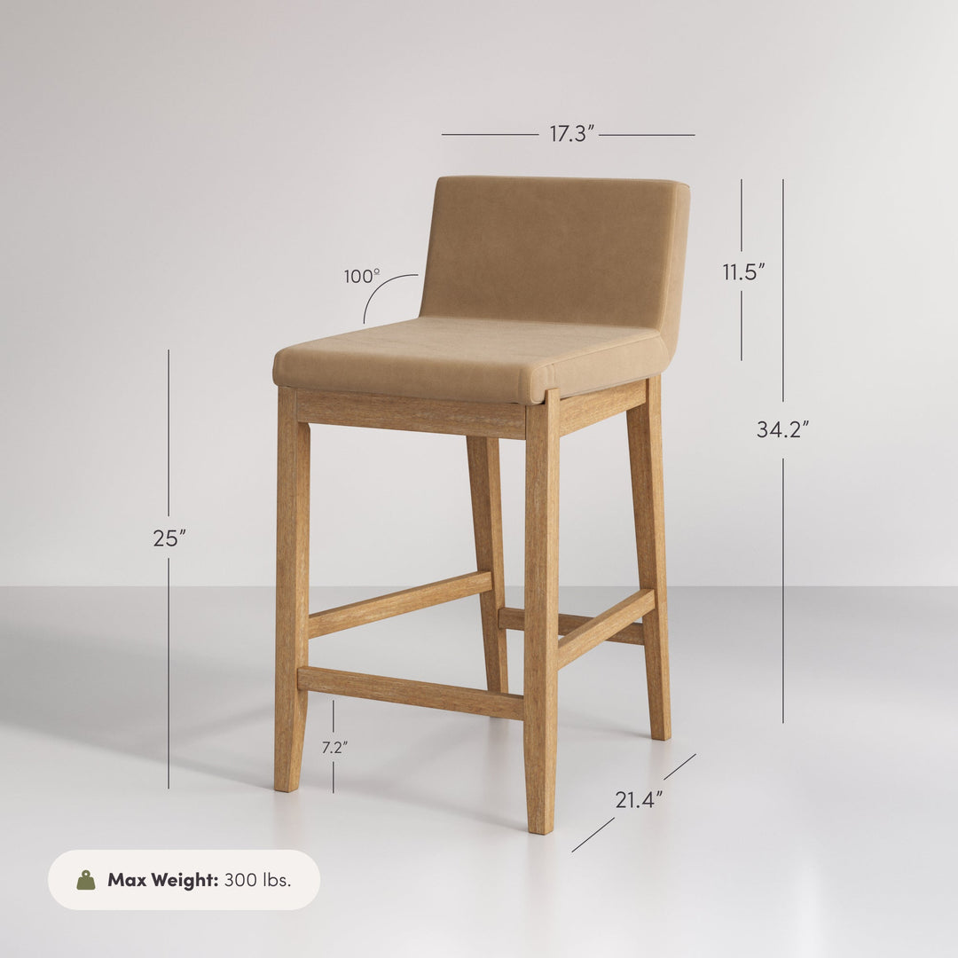 Wood Faux Suede Counter Height Bar Stool Light Brown