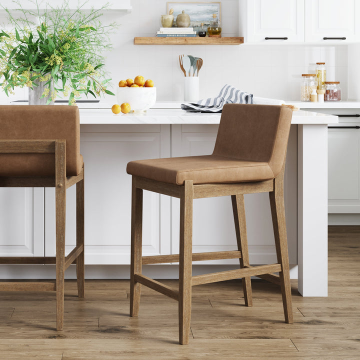 Wood Faux Suede Counter Height Bar Stool Light Brown