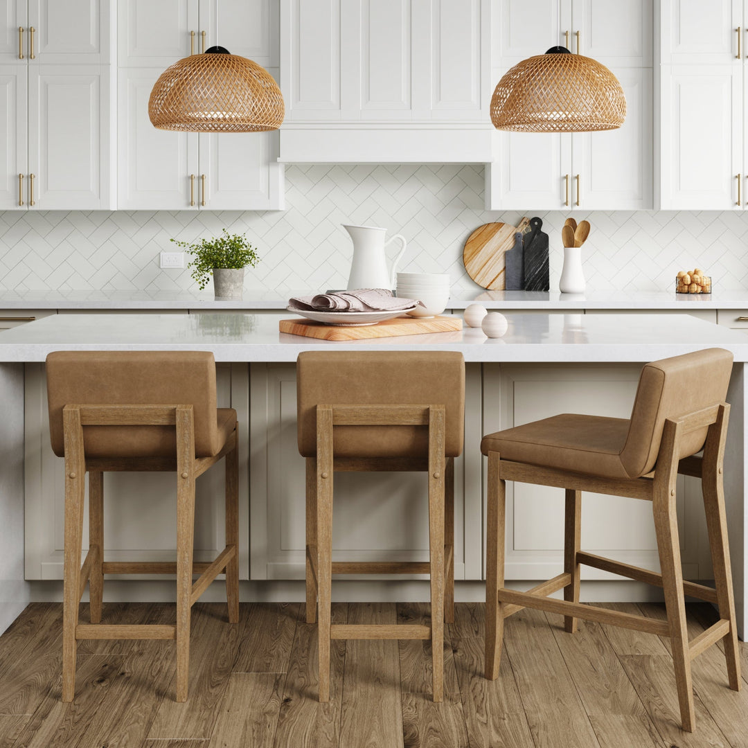 Wood Faux Suede Counter Height Bar Stool Light Brown