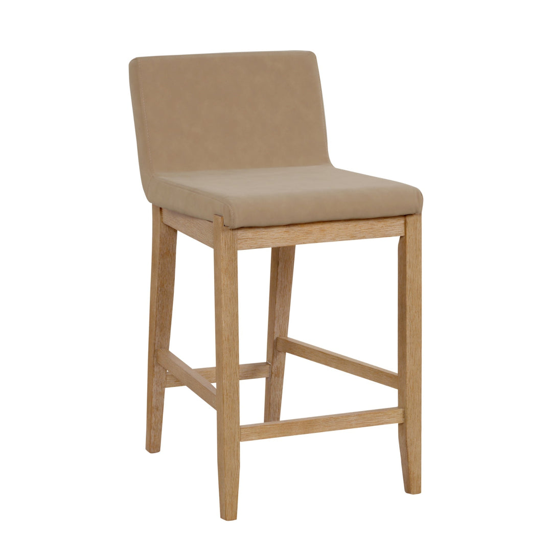 Wood Faux Suede Counter Height Bar Stool Light Brown