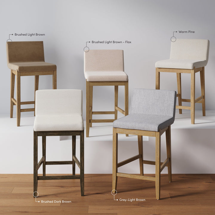 Wood Faux Suede Counter Height Bar Stool Light Brown