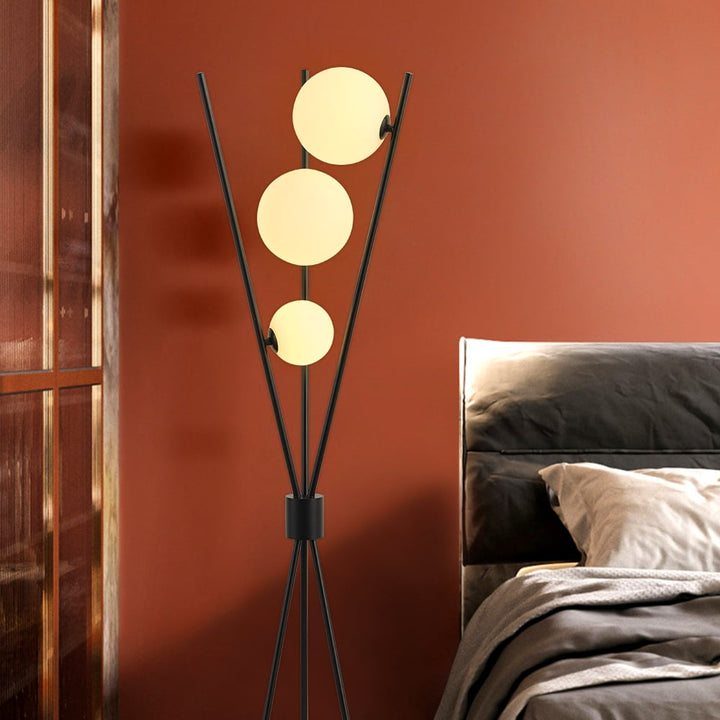 Black Tripod Floor Lamp with Three Glass Shades