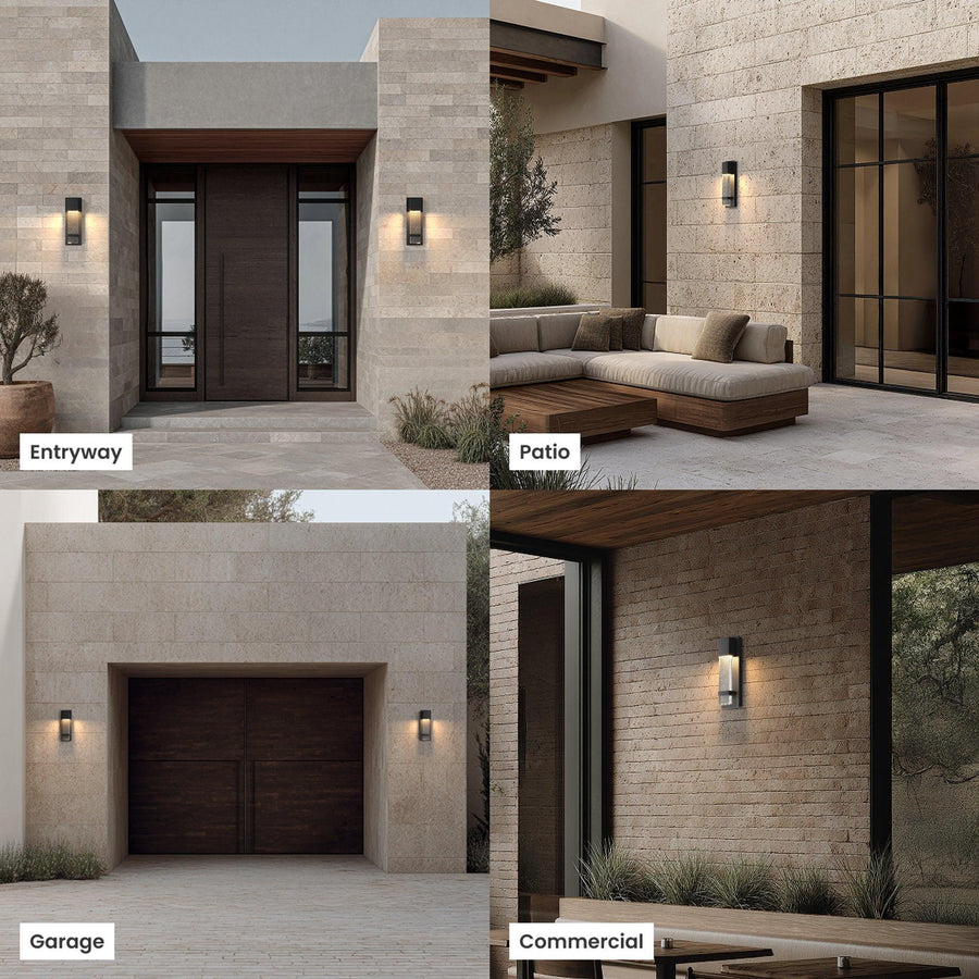 Seeded Glass Column Outdoor Wall Light | Black