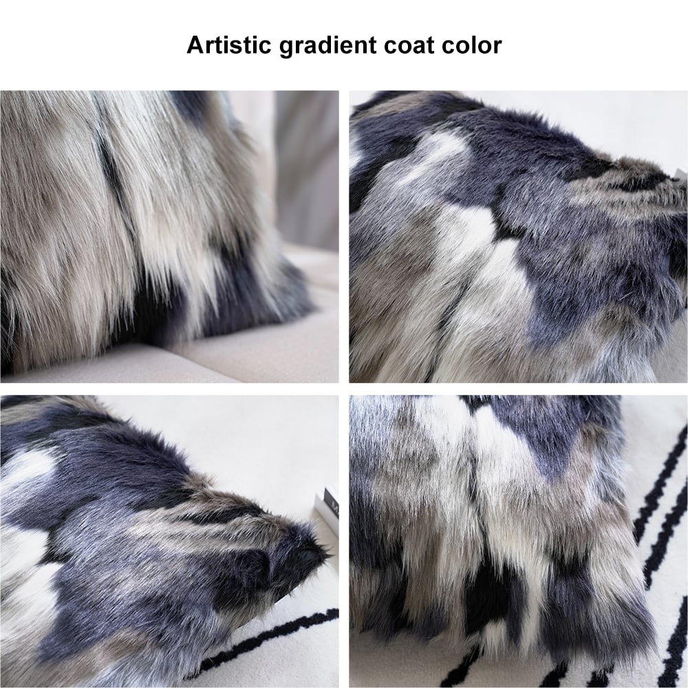 Faux Fur and Velvet Cushion Cover in Blue and Grey