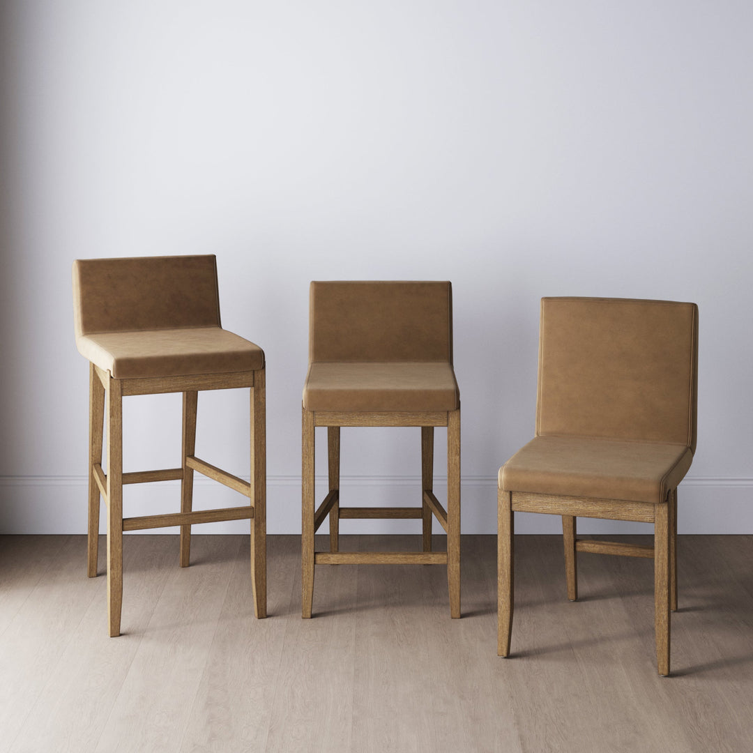 Wood Faux Suede Counter Height Bar Stool Light Brown