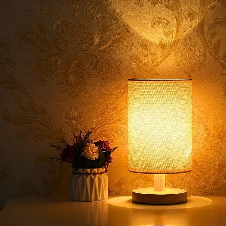 Wood and Linen Bedside Lamp | USB Powered