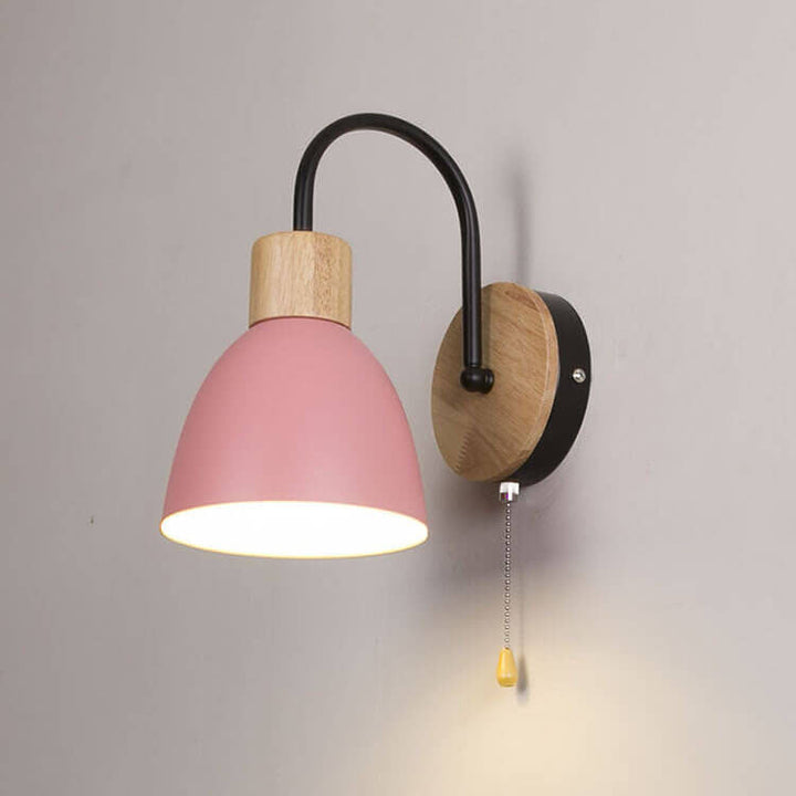 Swan-Neck Wall Light | Wood and Metal, Pull Cord, 12 Colours