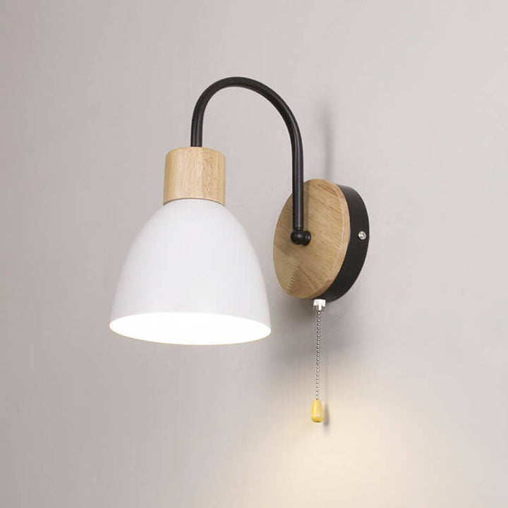 Swan-Neck Wall Light | Wood and Metal, Pull Cord, 12 Colours
