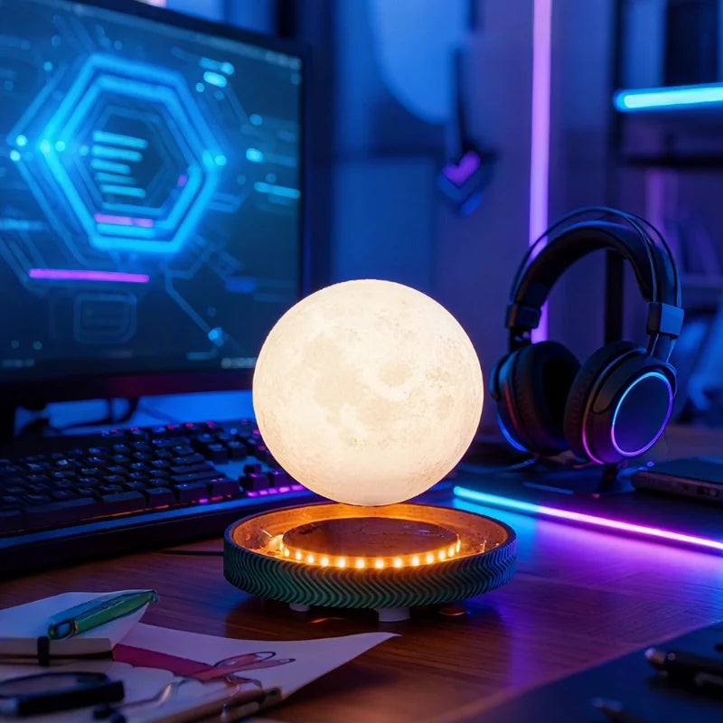 Magnetic Levitating Moon Lamp with Wooden Base