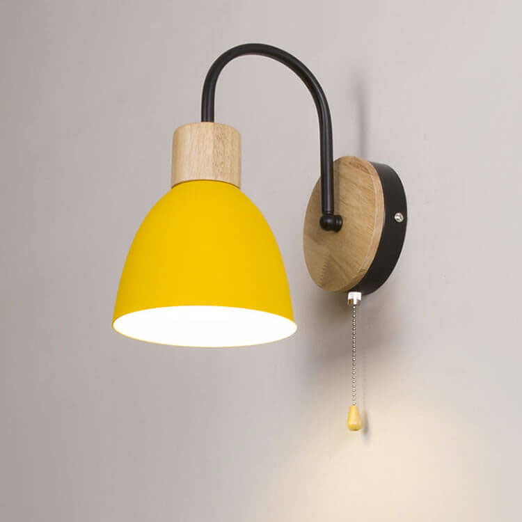 Swan-Neck Wall Light | Wood and Metal, Pull Cord, 12 Colours