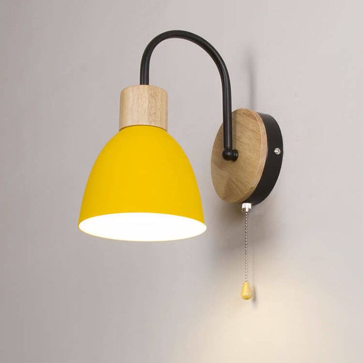 Swan-Neck Wall Light | Wood and Metal, Pull Cord, 12 Colours