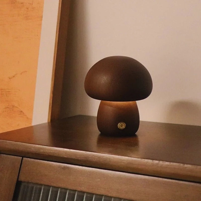 Solid Wood Mushroom Table Lamp