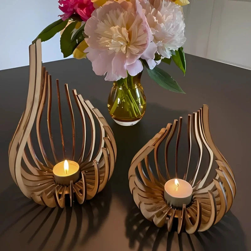 Carved Wooden Droplet Candle Holder
