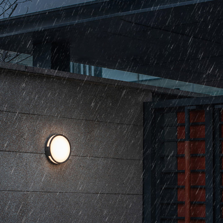 Round Outdoor Wall Light | Black Ring, Opal Diffuser