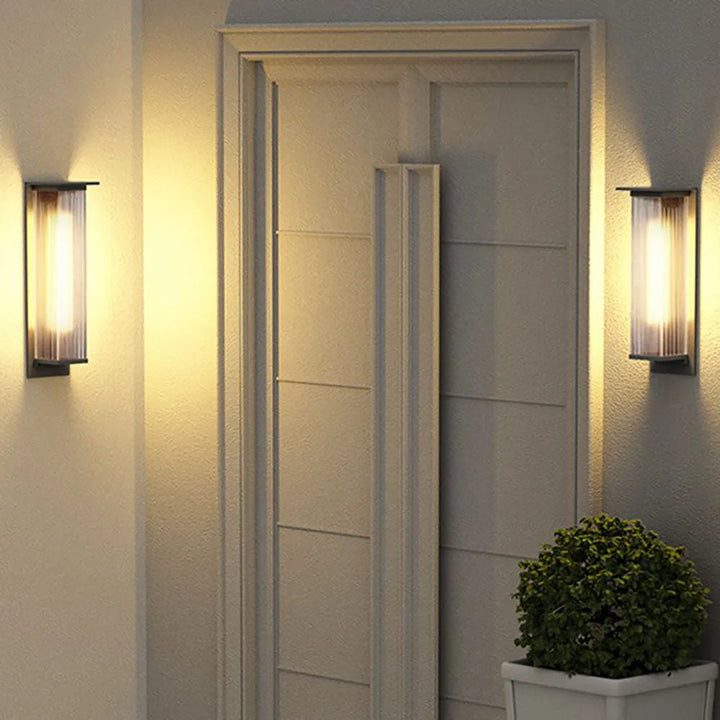 Ribbed Glass Outdoor Wall Lantern | Black, Three Sizes