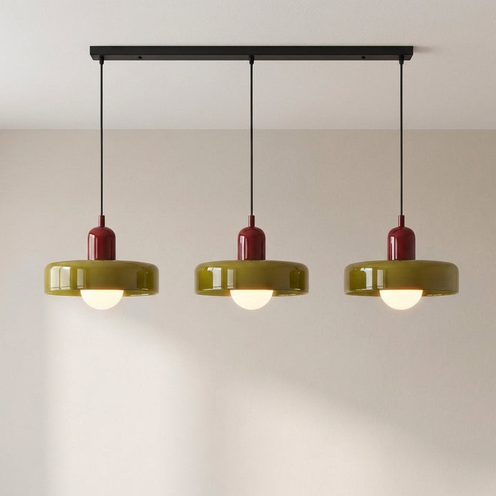 3-Head Bauhaus Colored Glass Pendant Light