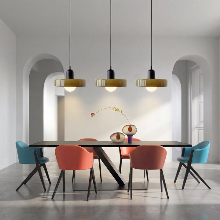 3-Head Bauhaus Colored Glass Pendant Light