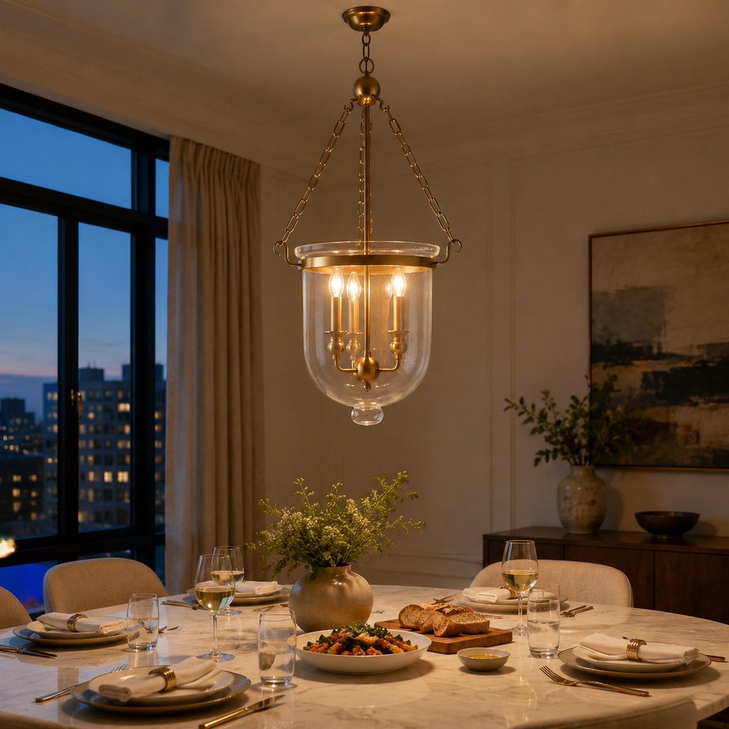 3-Light Clear Glass Lantern Pendant Light