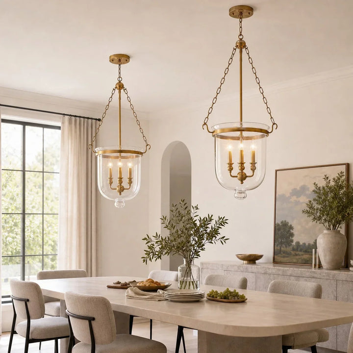 3-Light Clear Glass Lantern Pendant Light