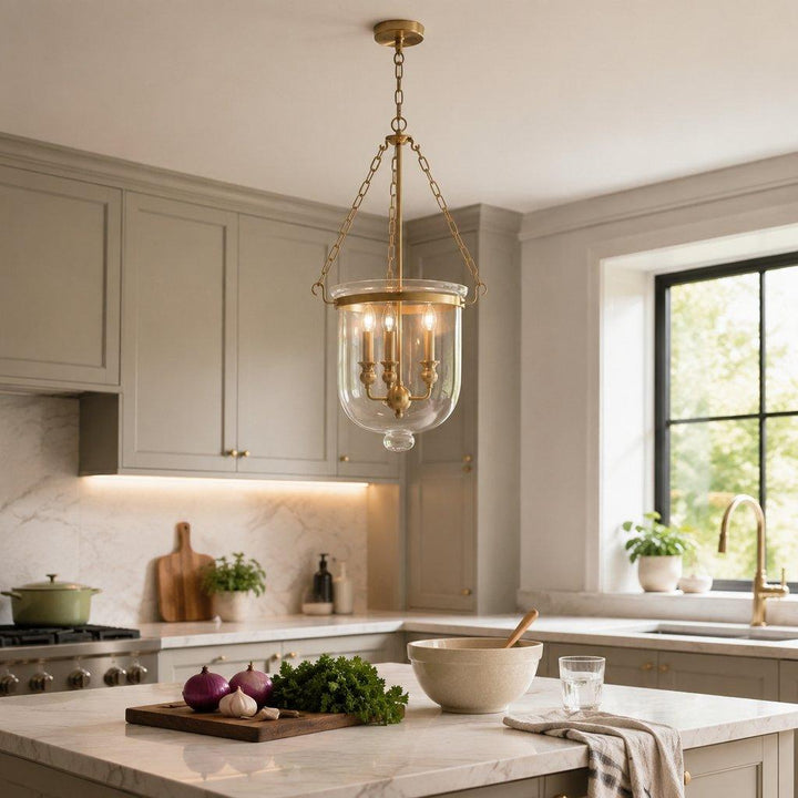 3-Light Clear Glass Lantern Pendant Light