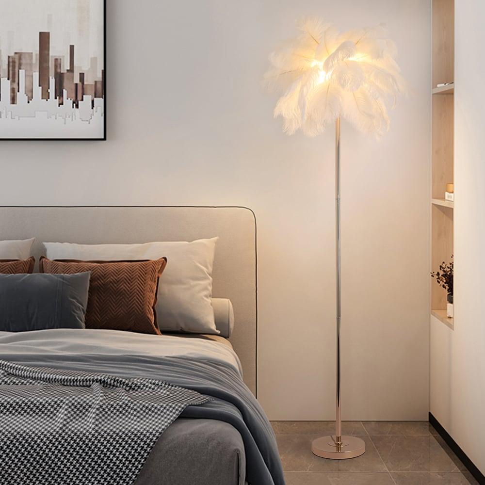 Art Deco Feather Shade Floor Lamp in Rose Gold