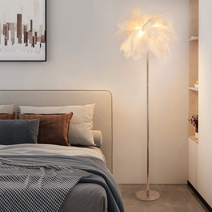 Art Deco Feather Shade Floor Lamp in Rose Gold