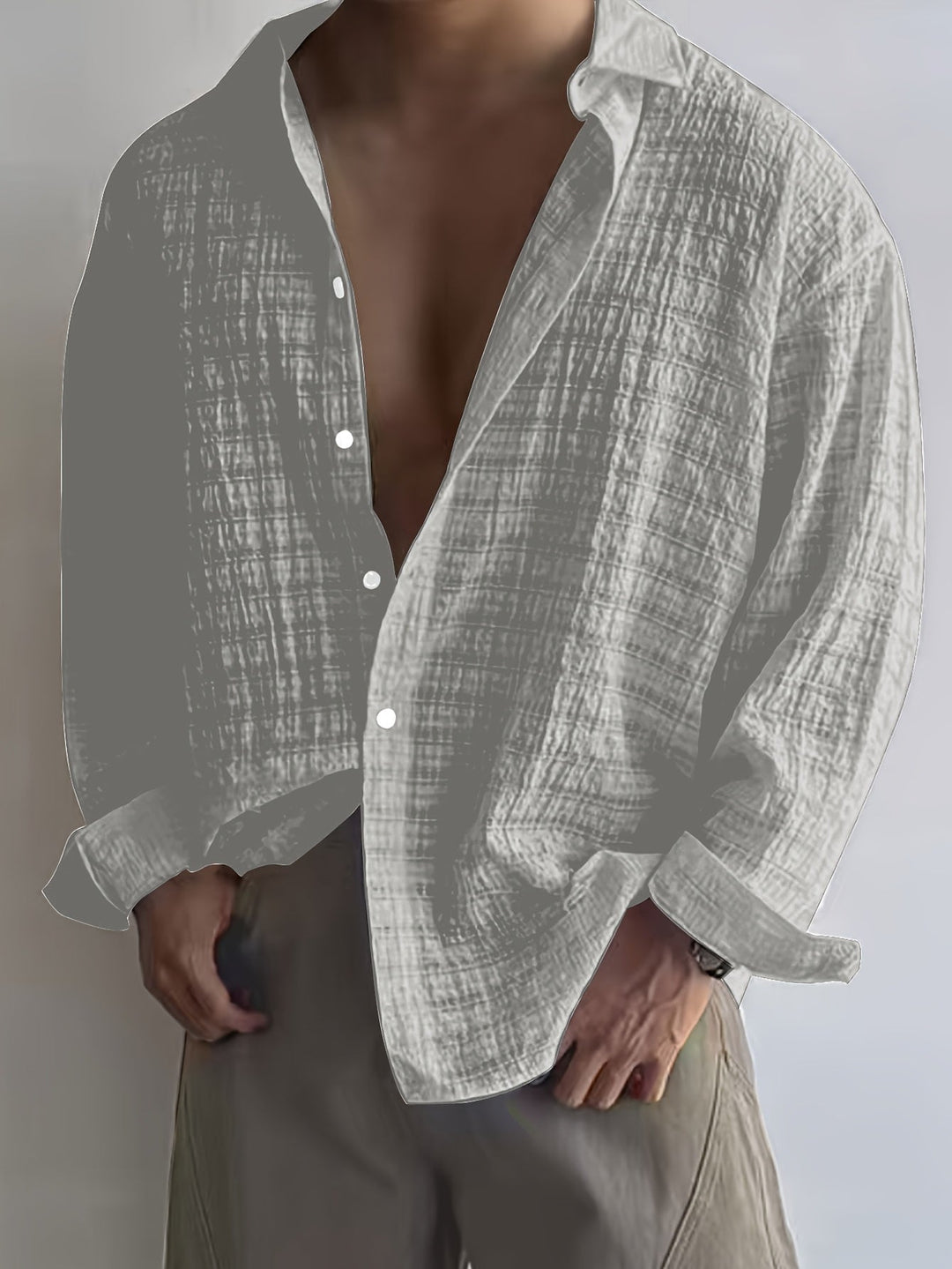 Men's Long-Sleeve Textured Summer Shirt – image 12