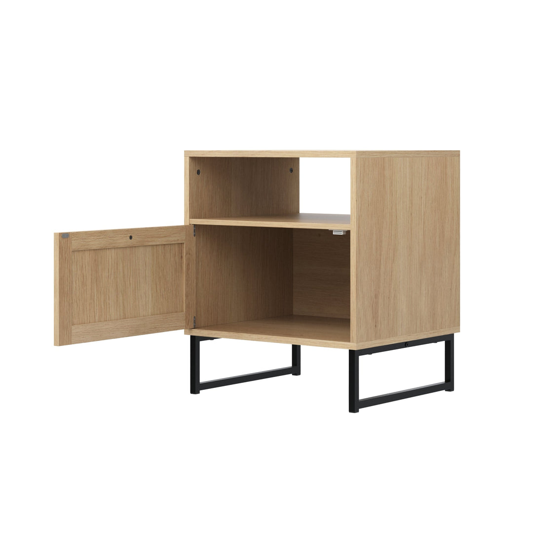 Rattan & Wood Storage Nightstand Light Oak