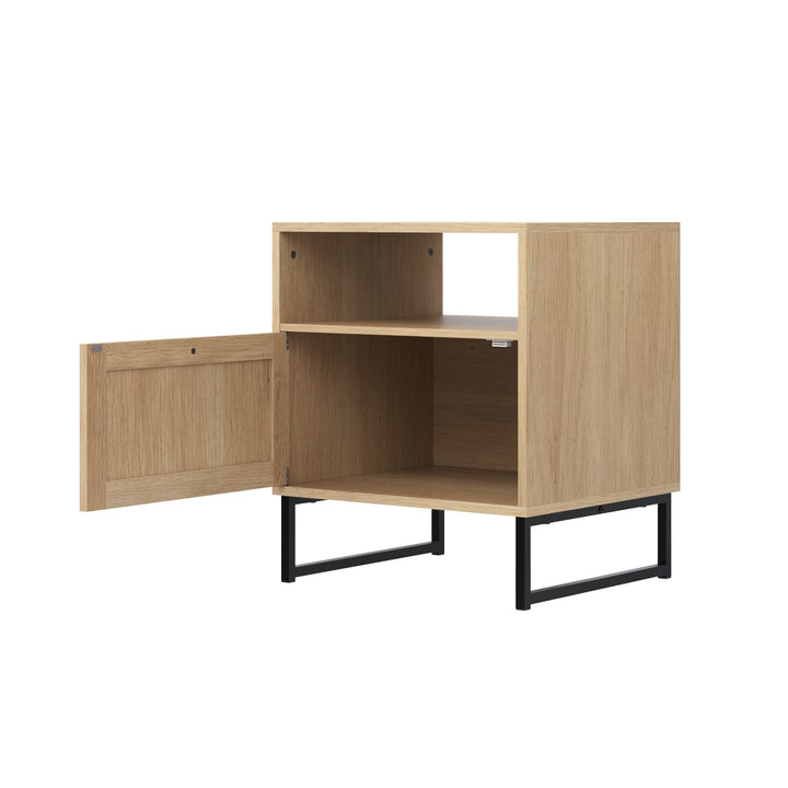 Rattan & Wood Storage Nightstands Oak (Set of 2)