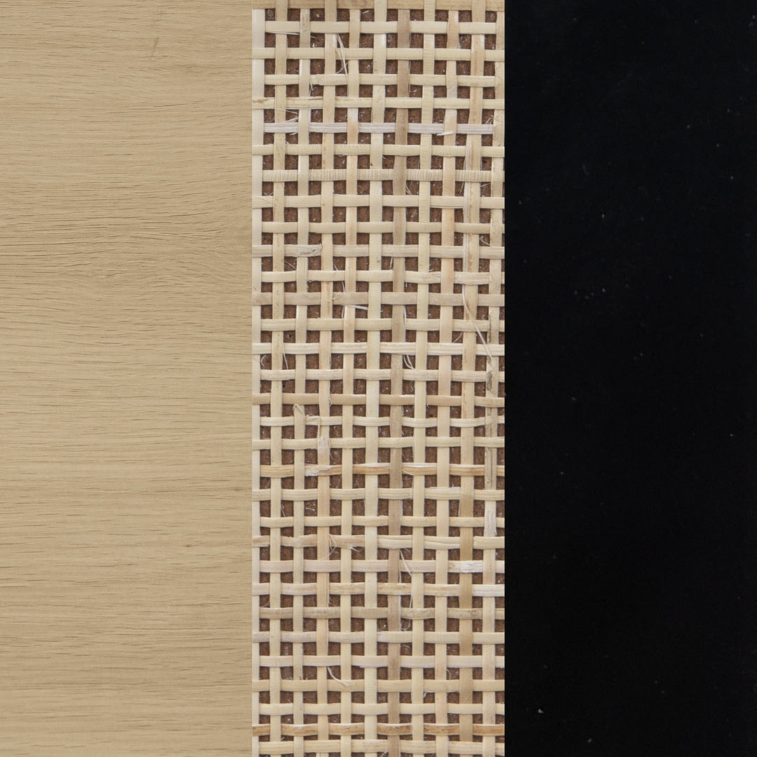 Rattan & Wood Storage Nightstand Light Oak