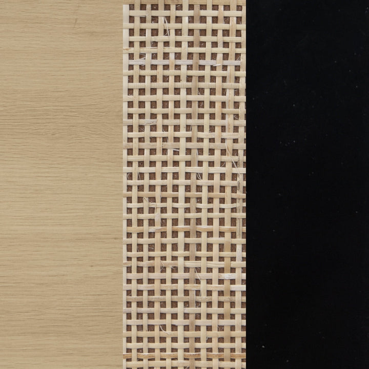 Rattan & Wood Storage Nightstand Light Oak