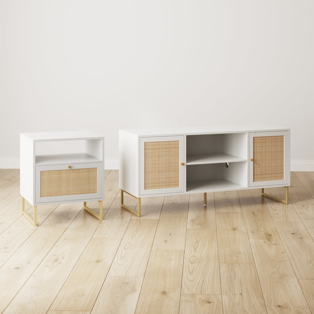 Rattan & Wood 2-Door TV Cabinet White