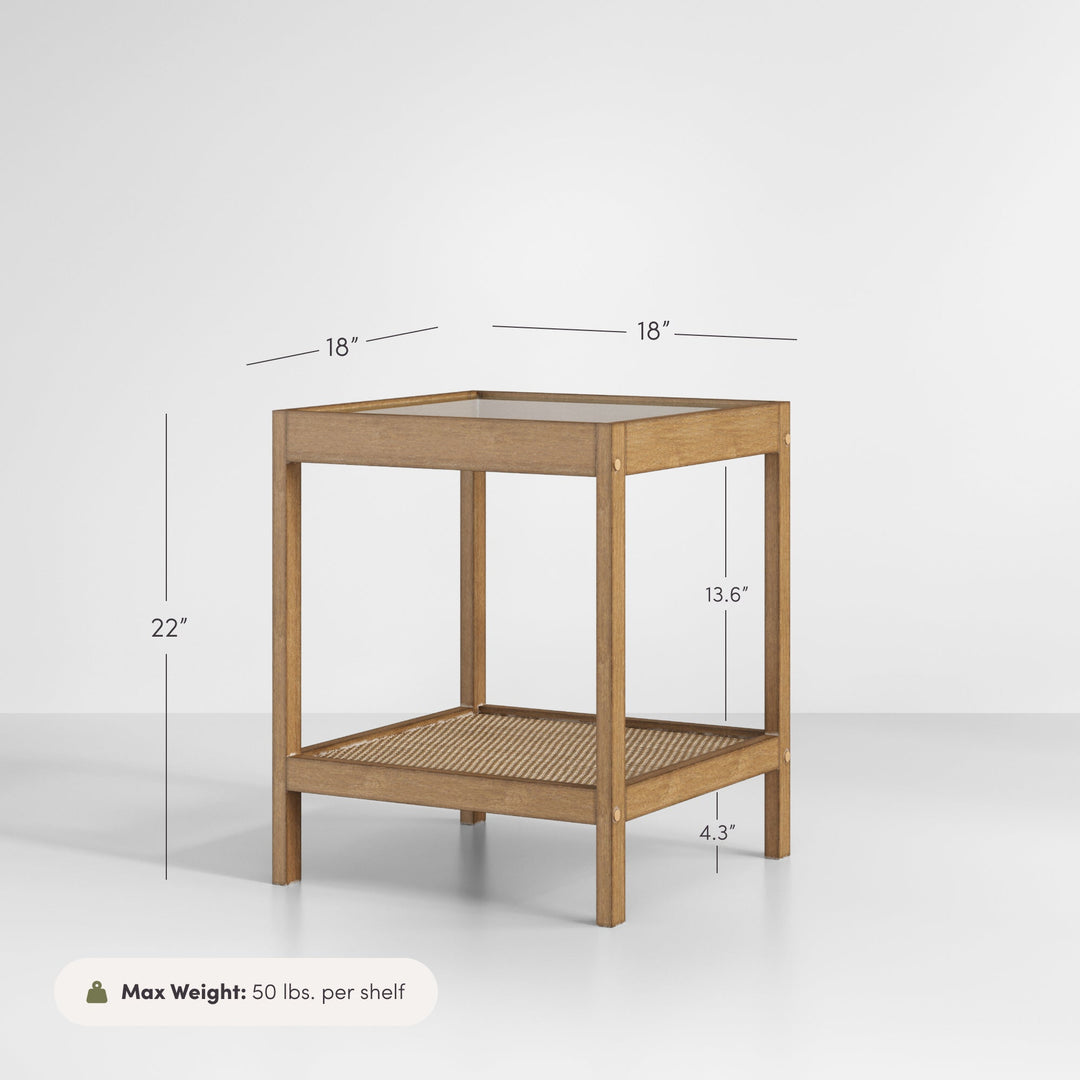 Solid Wood, Rattan & Glass Top End Table