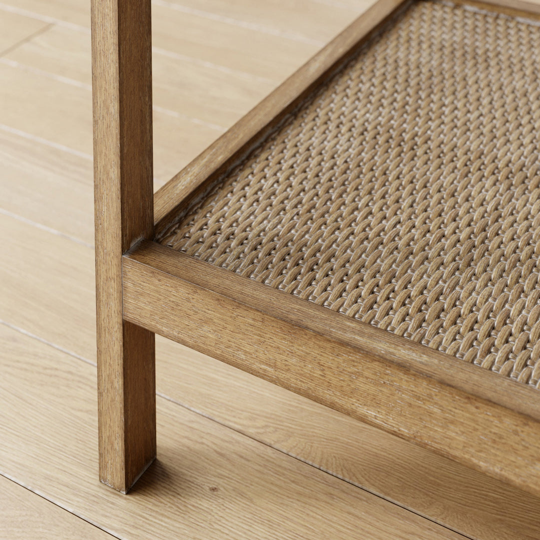 Solid Wood, Rattan & Glass Top End Table