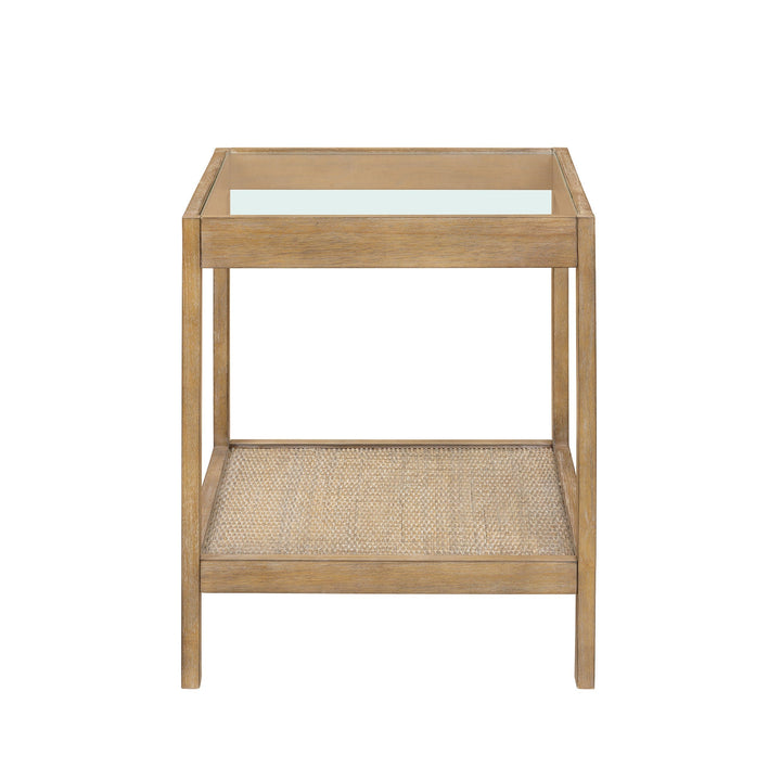 Solid Wood, Rattan & Glass Top End Table