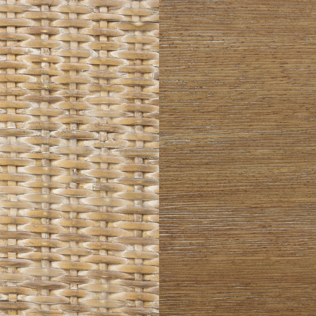 Solid Wood, Rattan & Glass Top End Table