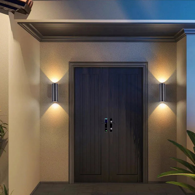 Cylinder Up and Down Outdoor Wall Light | Black, Three Sizes