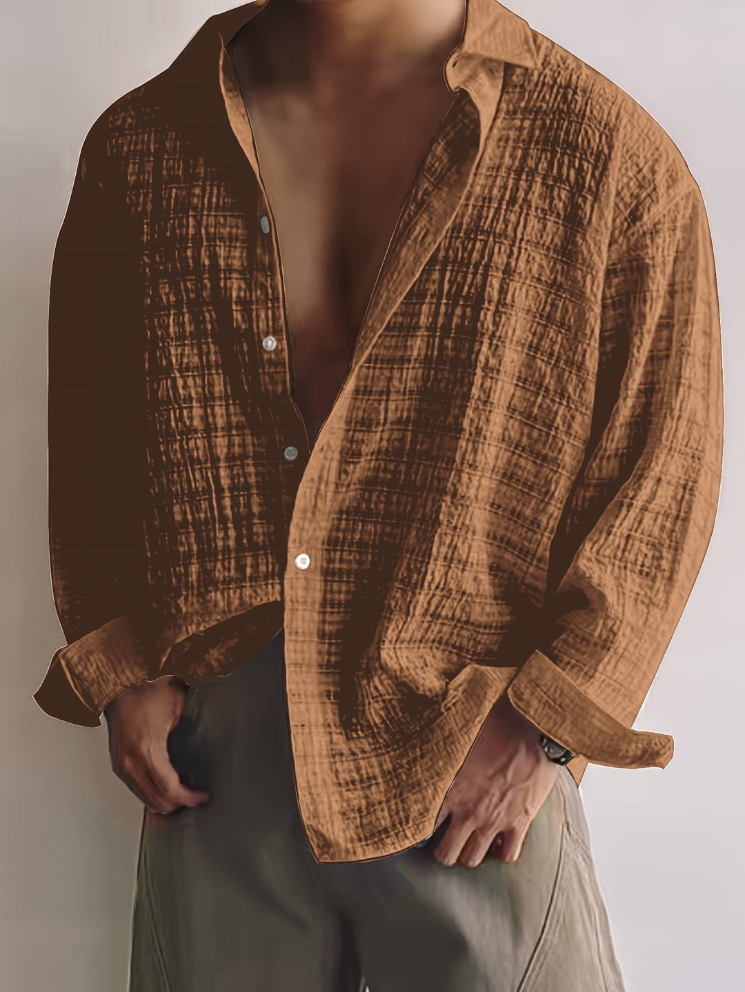 Men's Long-Sleeve Textured Summer Shirt – image 7