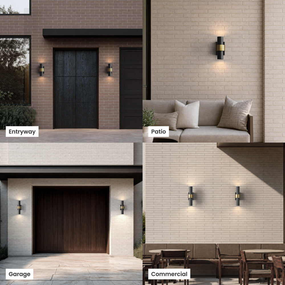 Glass Cylinder Outdoor Wall Light | Black and Gold
