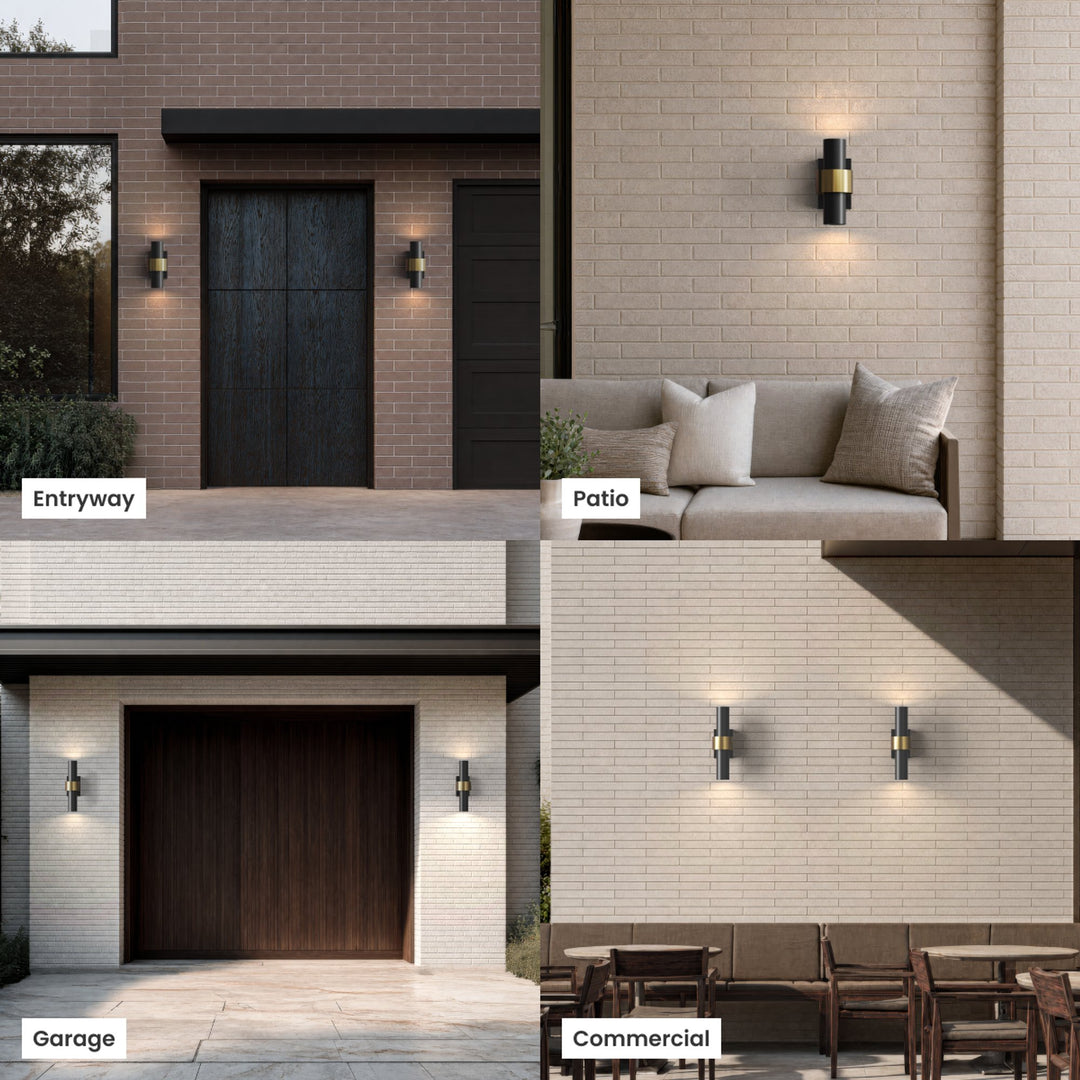 Glass Cylinder Outdoor Wall Light | Black and Gold