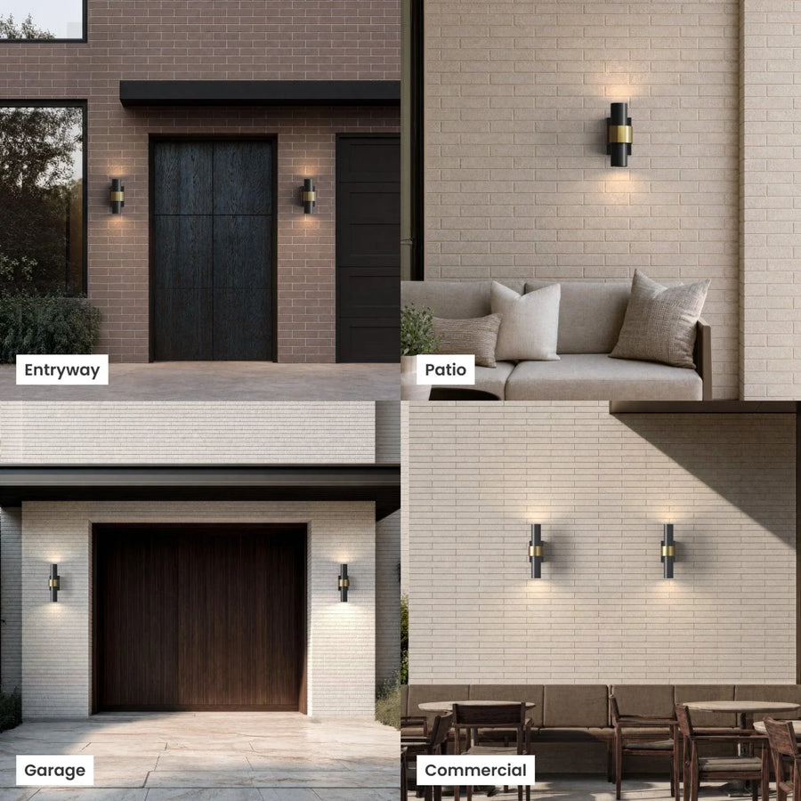 Glass Cylinder Outdoor Wall Light | Black and Gold