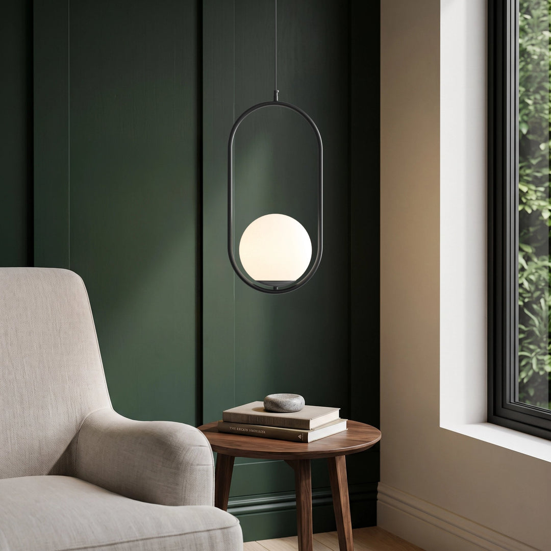 Opal Globe and Ring Pendant Light | Brass or Black