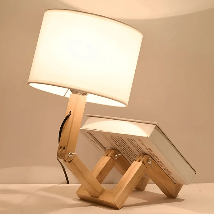 Modern Adjustable Wooden Table Lamp With Fabric Shade 1-Light