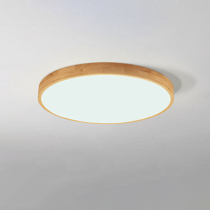 Nordic Solid Wood Round Ultra-Thin LED Flush Mount Ceiling Light