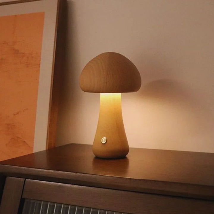 Solid Wood Mushroom Table Lamp