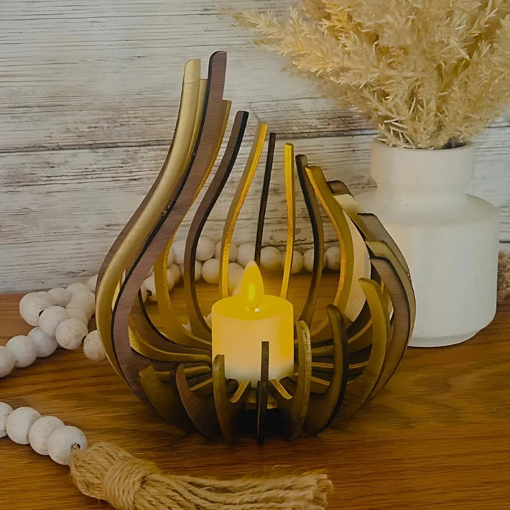 Carved Wooden Droplet Candle Holder